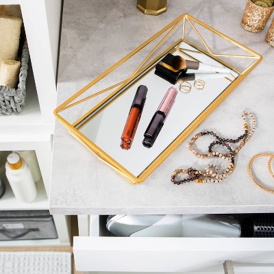 Elegant Satin Gold Rectangular Mirrored Vanity Tray