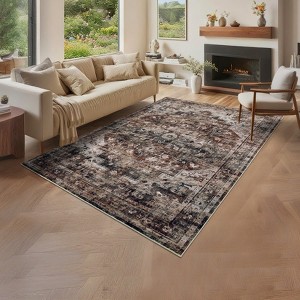 Washable Vintage Rug Non Slip Low Pile Rug Soft Throw Floor Cover Foldable Indoor Carpet for Living Room Bedroom Playroom Nursery - 1 of 4