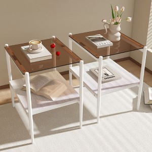 PAGED Coffee Tables Set of 2 Simple End Table with Storage Shelf, Glass Tabletop and Black Legs 2-Piece Side Tables for Living Room - 1 of 4