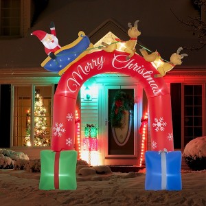 Whisen 9FT Christmas Inflatables Outdoor Decorations Arch with Santa Claus Riding a Sled - Red - 1 of 4