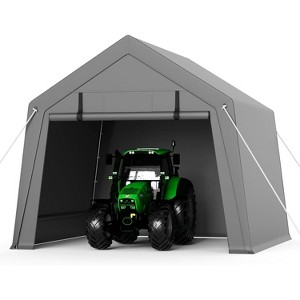 Portable Carport Storage Shed with Roll-up Zipper Door, Heavy Duty Waterproof Tarp, Storage for Motorcycle, Bike, Garden Tools, Gray - 1 of 4