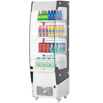 Commercial Refrigerator - 7.8 Cu.FT Open Merchandiser with Interior LED Lighting, Double-Layered Glass, 4 Wheels, 110V Floor Fridge