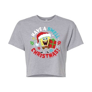 Women's - SpongeBob SquarePants - Have A Swell Christmas Cropped Graphic T-Shirt - 1 of 4