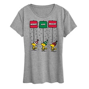 Women's - Peanuts - Woodstock Merry And Bright Christmas Short Sleeve Graphic T-Shirt - 1 of 4