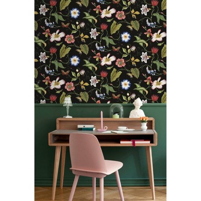 Jet Black Floral Peel and Stick Vinyl Wallpaper