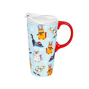 6.75 In Meowy Christmas Travel Mug Beverage Holder Kittens Tumblers - 1 of 3