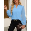 Women's Solid Color V - Neck Lace Panel Chiffon Blouse, Elegant Long - Sleeve Top for Casual and Office Wear - 3 of 4