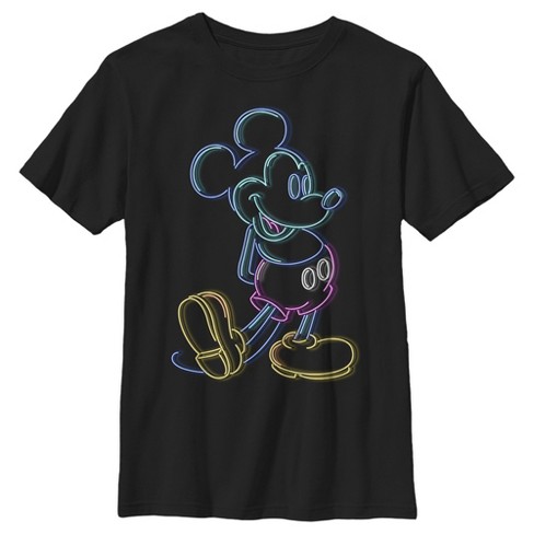 Boy's Disney Mickey Mouse Classic Neon Light T-Shirt - Black - Large