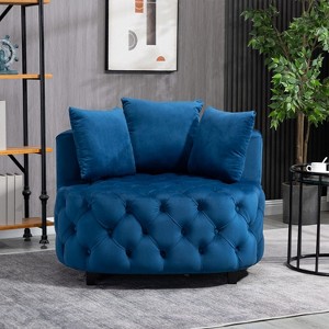 Modern Velvet Accent Chair With Button Tufting,Solid Wood Legs,And High-Density Foam,Classical Barrel Design,Includes 3 Throw Pillows-Cuddlewood - 1 of 4