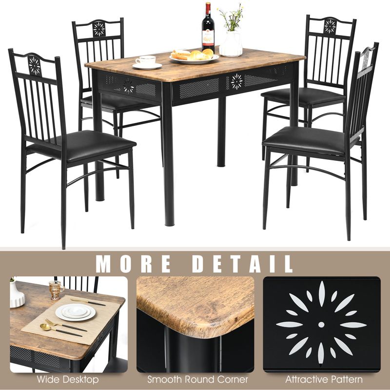Tangkula 5 Piece Dining Set Wood Metal Table and Chairs Kitchen Furniture Black, 4 of 9