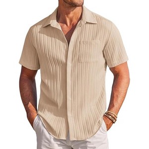 COOFANDY Mens Casual Shirts Short Sleeve Button Down Shirts Fashion Textured Summer Beach Shirt S-XXL - 1 of 4