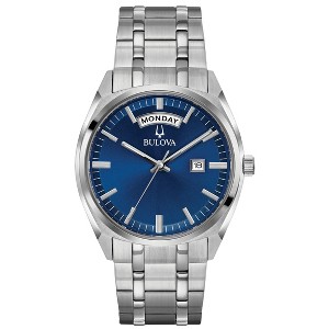 Bulova Men's Quartz Dress Classic Surveyor Watch, Silver-Tone Stainless Steel Bracelet, Blue Dial, 3 Hand, Day / Date - 1 of 4
