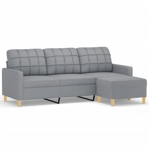 vidaXL Light Gray Fabric 3-Seater Sofa with Footstool - Modern Design, Comfortable and Breathable Material, Compact Size for Any Living Space - 1 of 4