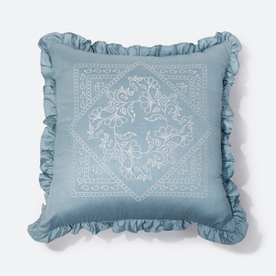 22"x22" Oversize Alana Embroidered Square Throw Pillow Blue - NFC Home