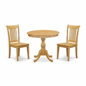 3-Piece Natural Oak Finish Solid Wood Top - Dining Room Set - Seats 4 - 1 of 4
