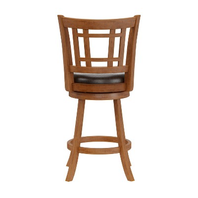 Fairfox Oak Swivel Counter Stool with Brown Faux Leather Seat