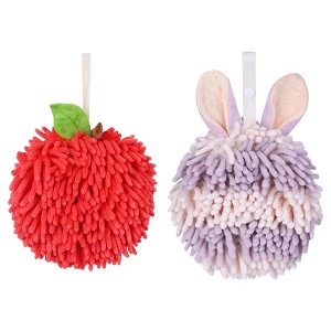 REGALWOVEN 2 Pcs Comfortable Soft Absorbent Chenille Ball Fuzzy Hand Towels - 1 of 4