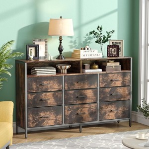 white dresser brown top 9 Drawer White Dresser for Bedroom - 55" Dressers Chests of Drawers