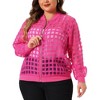 Agnes Orinda Women's Plus Size Hollow Out Long Sleeve Baseball Collar Zip Up Bomber Jackets - 2 of 4