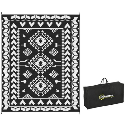 Outsunny Outdoor Patio Rug, Large Camping Carpet with Carrying Bag, Waterproof Plastic Straw, Reversible, Rhombus Patchwork