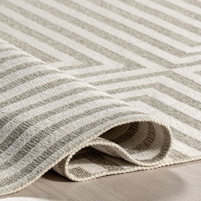 Nicolai Cream Graphic Fringed Reversible Washable Area Rug, 3' 3" x 5'
