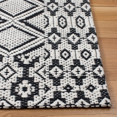 Handwoven Black and Ivory Wool Cotton Square Rug