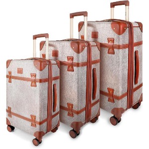 New York Xpress QD-24101 Luxury Vintage Durable Suitcase Sets w/TSA Lock & Double Spinner Wheels 20" 24" 28" - 1 of 4