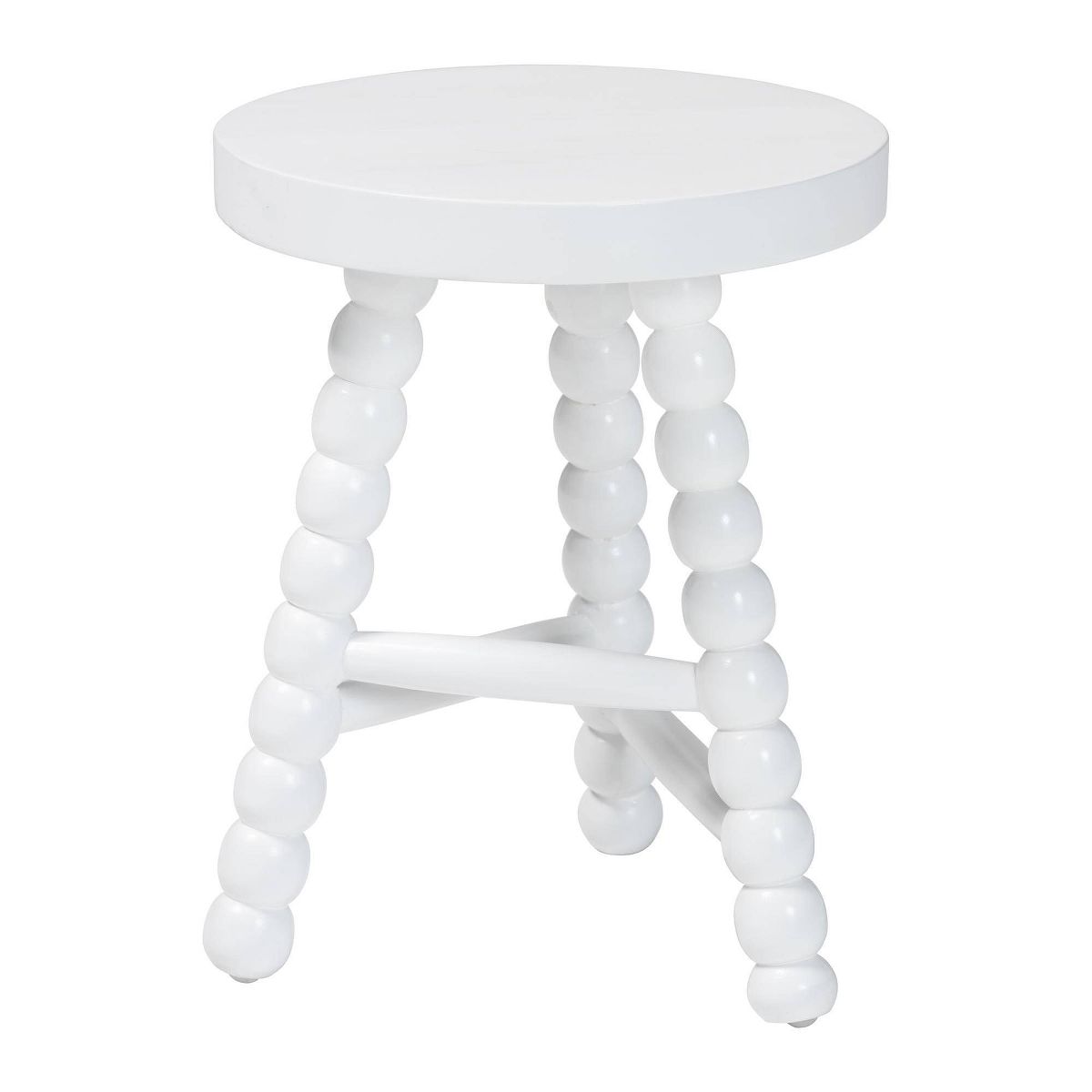 bali & pari David Acacia Wood Multipurpose Accent Stool Side ottoman with Tripod Base White No Assembly Required