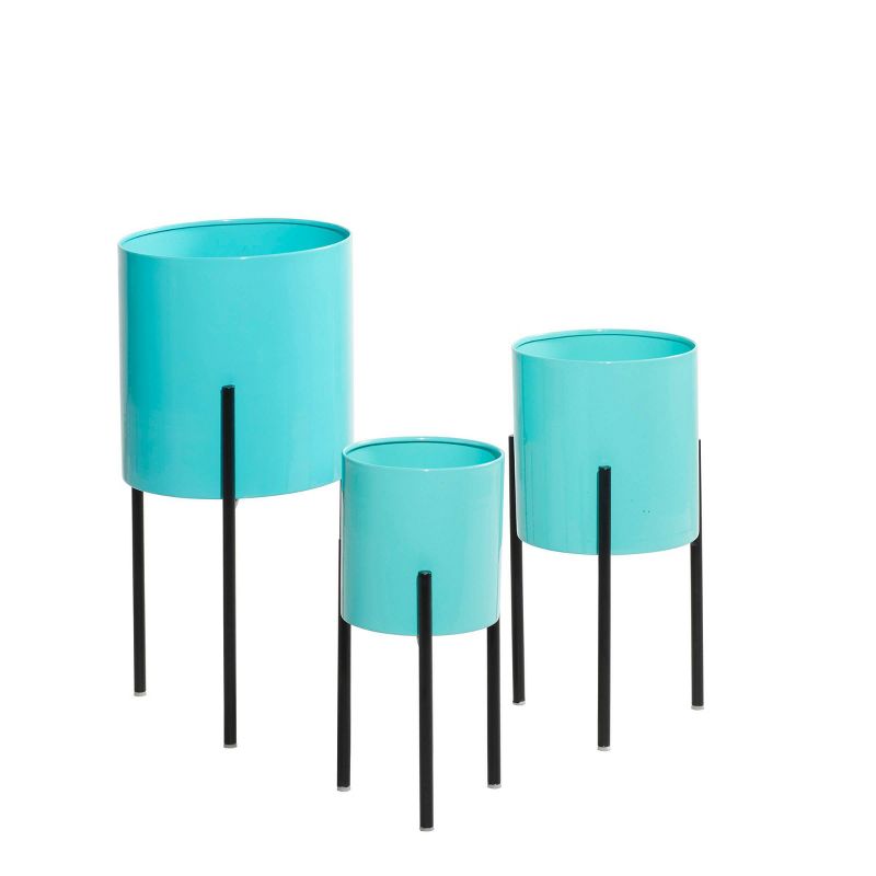Set of 3 Contemporary Metal Planters Teal - Olivia & May: Indoor/Outdoor, Iron Construction, No Assembly, Bohemian Style, 4 of 9