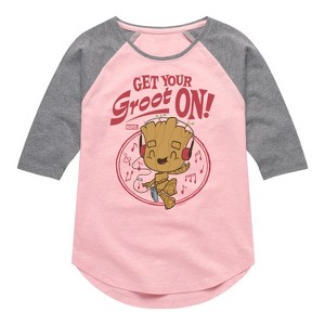 Girls' - Marvel - Guardians of the Galaxy Get Your Groot On Shirt Tail Raglan Graphic T-shirt - 1 of 4