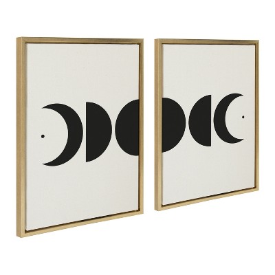 Modern Geometric Moon Phases Black and White Canvas Set