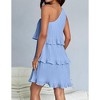 Women's Asymmetrical One-Shoulder Dress - Tiered Chiffon Midi Dress with Flowy Silhouette - 4 of 4