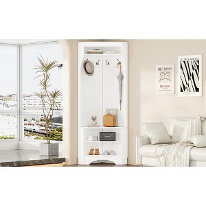Grungis Freestanding Coat Racks with Shoe Bench,Hall Tree with 4 Hooks and Adjustable Shelf,Entryway Furniture for Hanging Clothes - 1 of 4