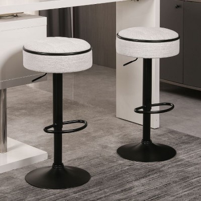 CAVINAS Adjustable Swivel Bar Stool with Hidden Storage, PU Leather Seat, 28"-36.2" Height Range, Set of 2 Armless Bar Chair with Metal Frame