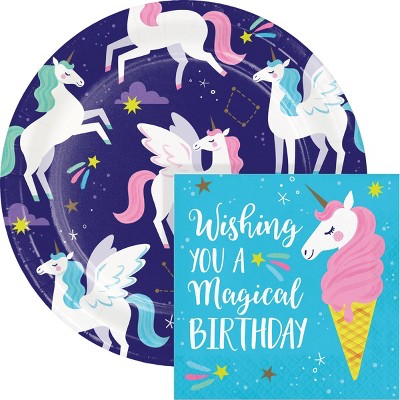 Creative Converting Unicorn Galaxy Birthday Party Plates and Napkins 48ct