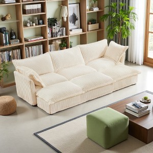 120" Corduroy Slipcovered Modular Sleeper Sectional Sofa Bed with French Edges & Removable Covers - 1 of 4