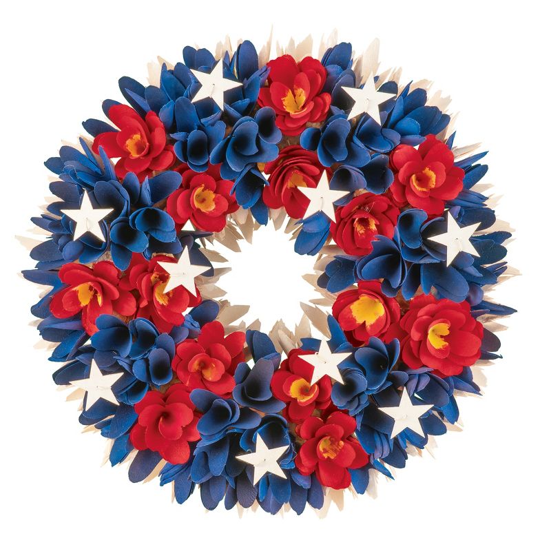 Collections Etc Wooden Patriotic Floral and Stars Hanging Wreath, 1 of 3