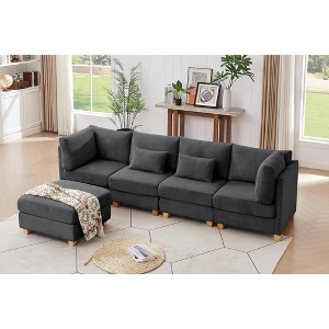 MYINDA Corduroy Sectional Couch with Ottoman Chaise, L Shaped 4-seat Sofa for Living Room, Apartment, Lounge - 1 of 4