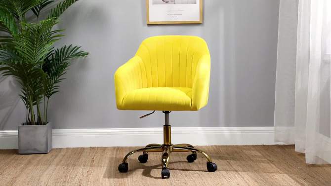 Alex Velvet Height-adjustable Swivel Task Office Chair with Channel-tufted Back and Gold Metal Base | Karat Home, 2 of 18, play video