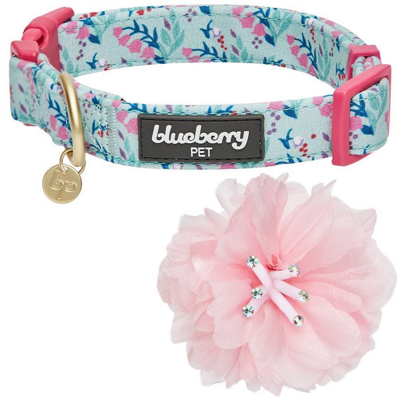 Blueberry Pet Floral Power Designer Dog Collar with Detachable Pink Peony, 2 of 6