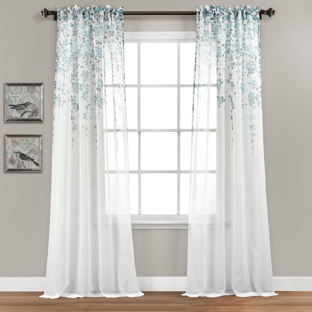 Photos - Curtain Rod / Track 2pk 38"x84" Sheer Weeping Flower Curtain Panels Blue/Gray - Lush Décor