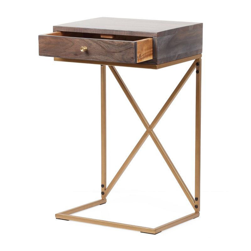 Bucyrus Rustic Glam Handcrafted Acacia Wood C Shaped Side Table Dark Brown/Gold - Christopher Knight Home, 4 of 13