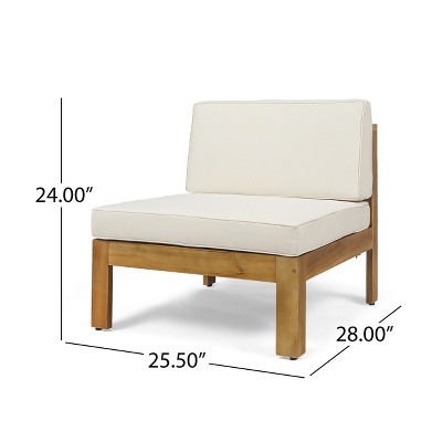 Teak and Beige Acacia Wood 3-Seater Outdoor Sofa Set with Ottoman