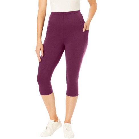 Woman Within Women s Plus Size Petite Pocket Capri Legging S Deep Claret Target