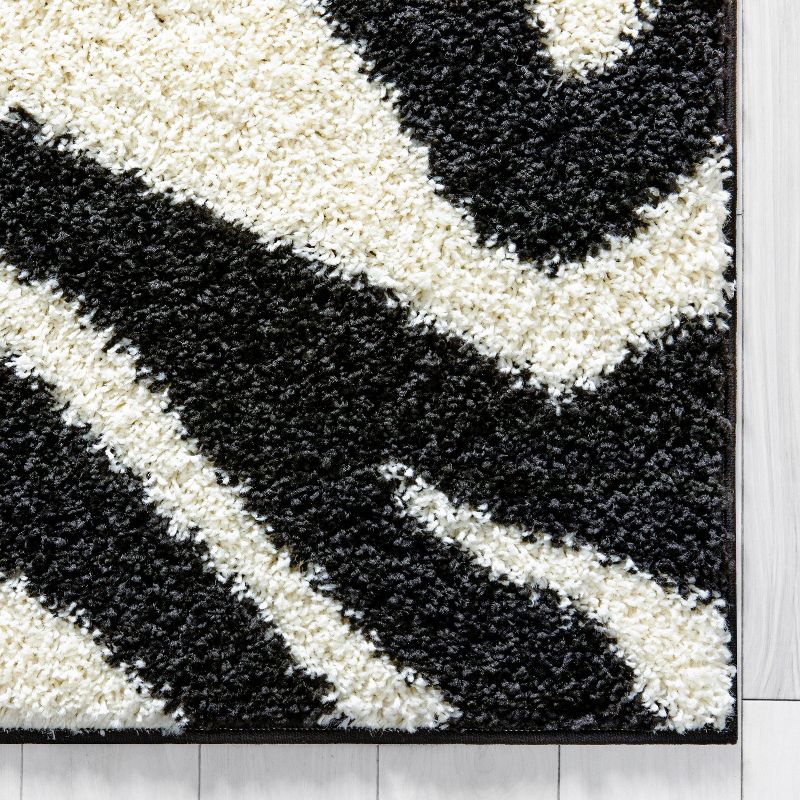 Modern Animal Print Area Rug Shag Zebra Plush Easy Care Thick Soft Plush Living Room, 4 of 10