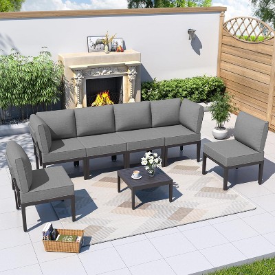ALAULM 7 Pieces Metal Patio Furniture Set Modern Metal Outdoor Conversation Sets, Patio Sectional Sofa
