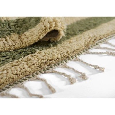 Green and Beige Handwoven Wool Geometric Rug, 5 ft x 8 ft