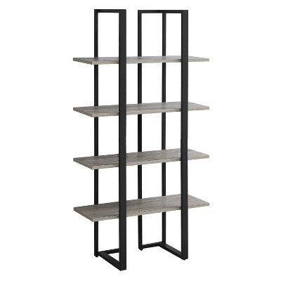 Monarch Specialties Bookshelf Bookcase Etagere 4 Tier 60InchH Office Bedroom Metal Laminate Brown Black Contemporary Modern