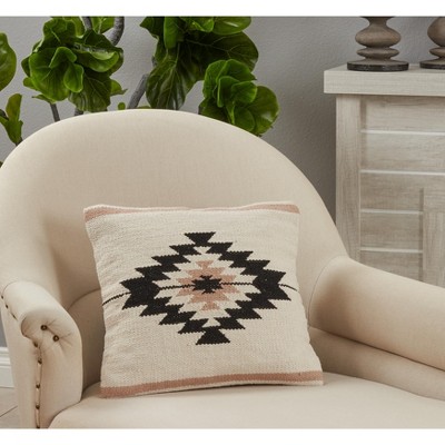 Natural Kilim Design Cotton Throw Pillow with Down Filling, 18"