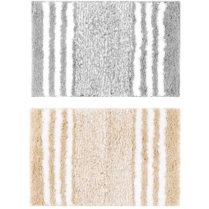 Unique Bargains 2 Pcs Striped Microfiber Extra Soft and Absorbent Fluffy Non-Slip Bathroom Floor Mats - 1 of 4